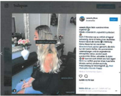 Eine Person, die beim Friseur ist, gepostet auf einer Social-Media-Plattform