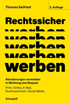 Buchcover "Rechtssicher werben", 2. Auflage, gelber Hintergrund