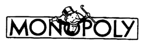 Monopoly-Schriftzug mit charakteristischer Figur im Zylinderhut